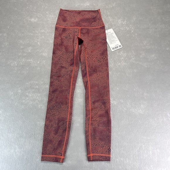 Lululemon Legging Womens 2 Crackle Orange Wunder Train High-Rise Gym LW5CQOS - Picture 1 of 11